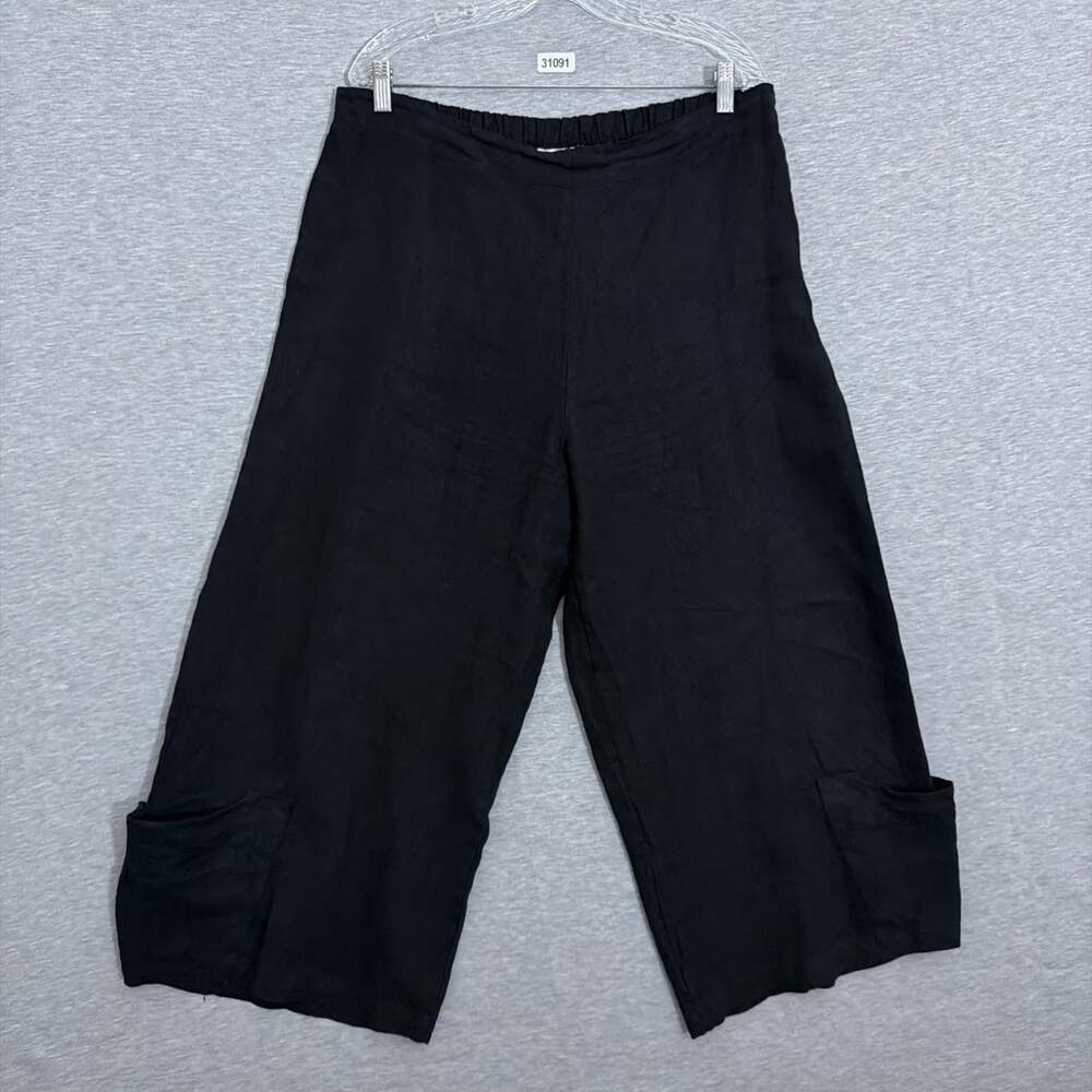 Bryn Walker Womens XL Black 100% Linen Wide Leg Cropped Pants Elastic Waist USA